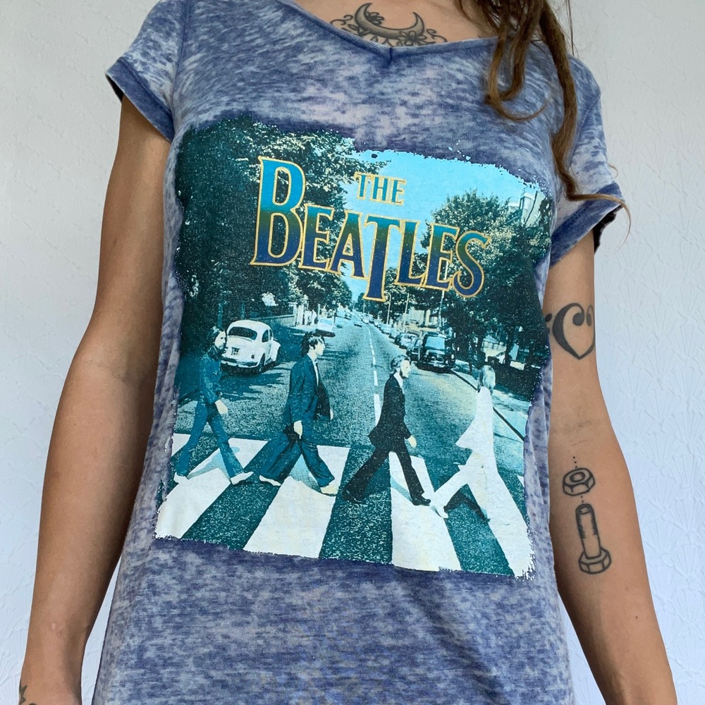 The Beatles Tee Medium Rock Band Merch Soft Blue